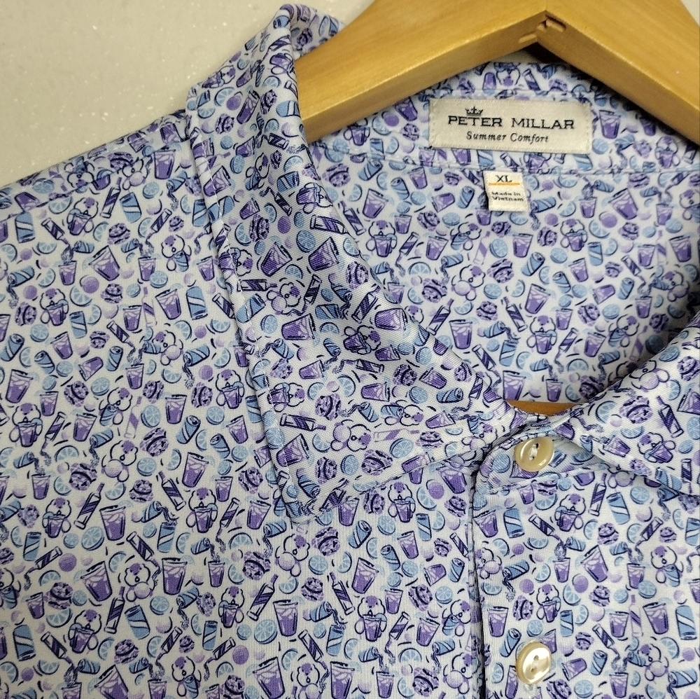 Peter Millar Summer Comfort Wine Cup Print Golf Short Sleeve Polo Shirt Sz XL - Picture 9 of 15